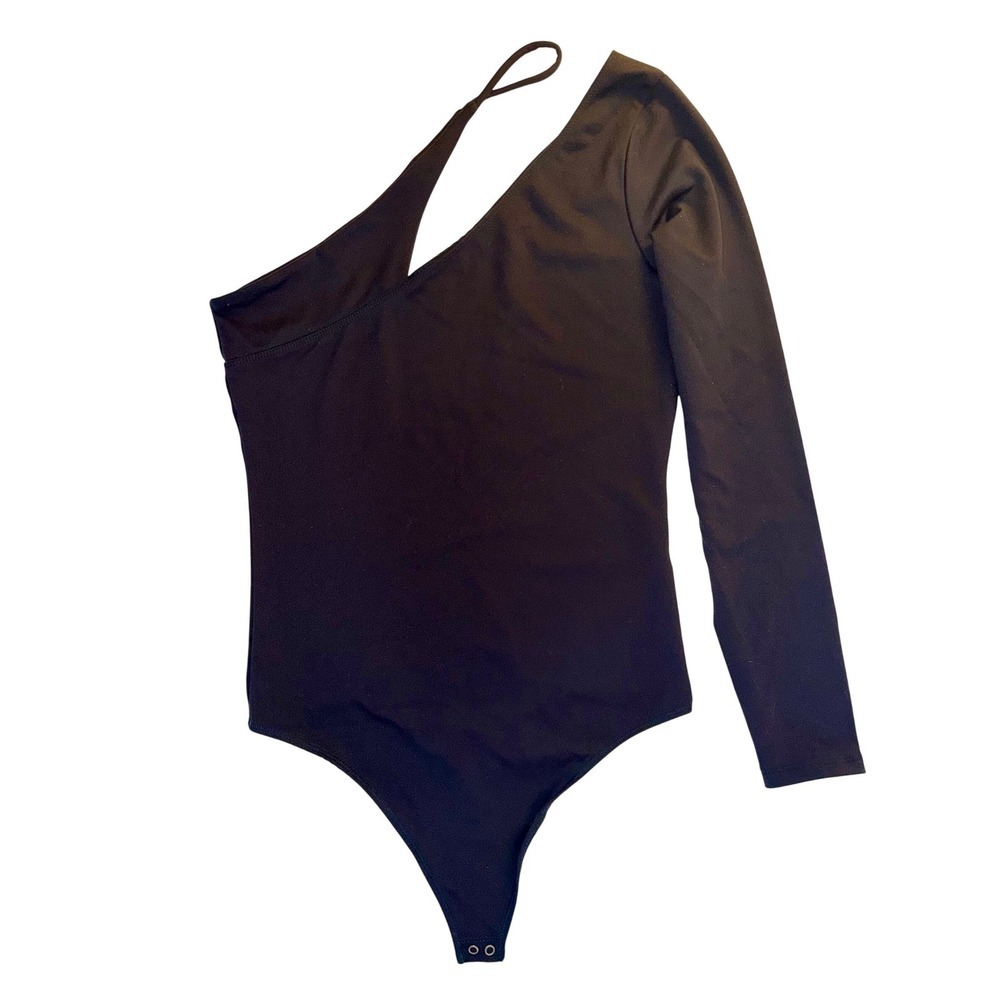 Abercrombia Edgy Basics Soft A&F Medium Black One Shoulder Strappy Bodysuit‎